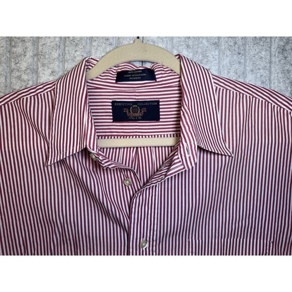 Jos A Bank Men's Travelers Red White Stripe Cotton Casual Shirt L Medium - Picture 2 of 5